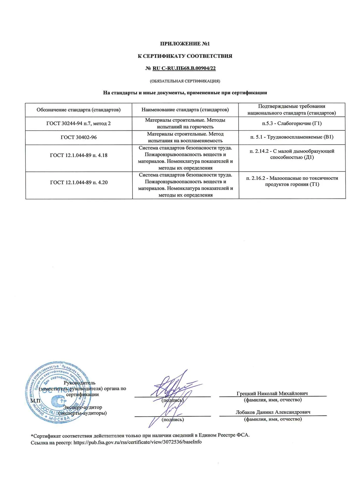 АУДЕК ГВЛ, шпон — пажарны сертыфікат — старонка 2